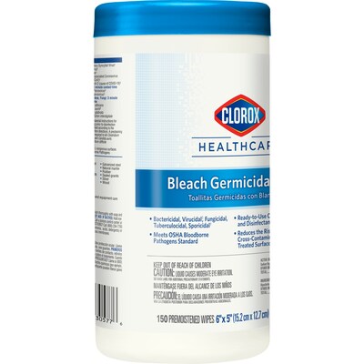 Clorox Healthcare Bleach Germicidal Wipes, 150 Count Canister (30577)