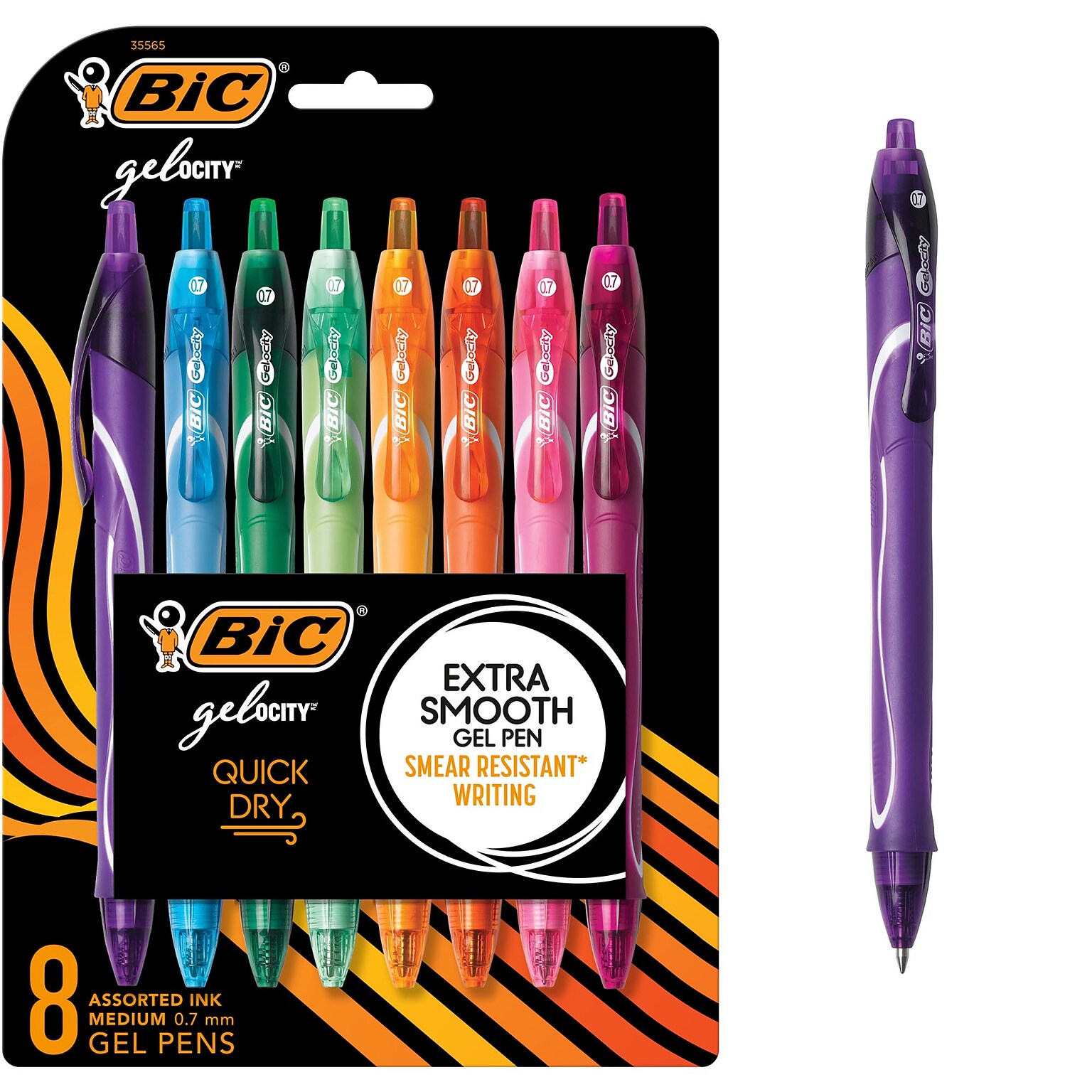 BIC Gel-ocity Quick Dry Retractable Gel Pens, Medium Point, 0.7mm, Assorted Ink, 8/Pack (RGLCGAP81-AST)