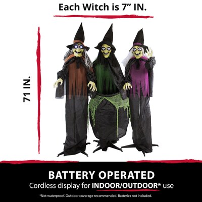 Haunted Hill Farm Animatronic Witches with Cauldron (HHWITCH-15FLS)