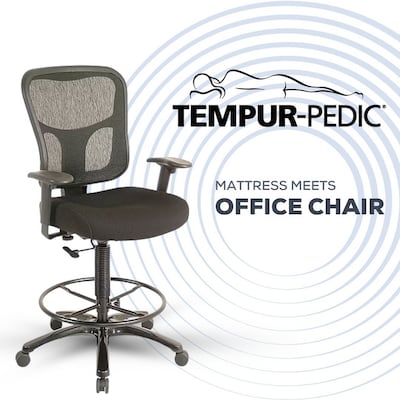 Tempur-Pedic Fabric Drafting Chair with Backrest and Footrest with Lumbar Support, Black (TP8200-BLACK)