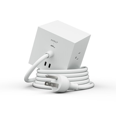 AVOLT Square 1 5.9 3-Outlet Power Extender with USB-C, Opal White (SQ1-NABC30-18WH)