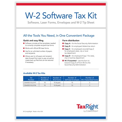 TaxRight 2025 W-2 Tax Form Tax Forms, Envelopes, TipSheet & Software, 6-Part, 10/Pack (SC5650ES10)