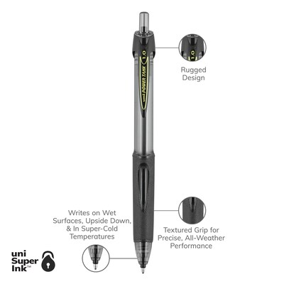 uni Power Tank RT Ballpoint Pens, Medium Point, 1.0mm, Black Ink, 12/Pack (42070)
