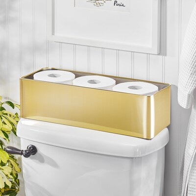 mDesign 3-Roll Steel Toilet Paper Storage Holder, Soft Brass (25982)
