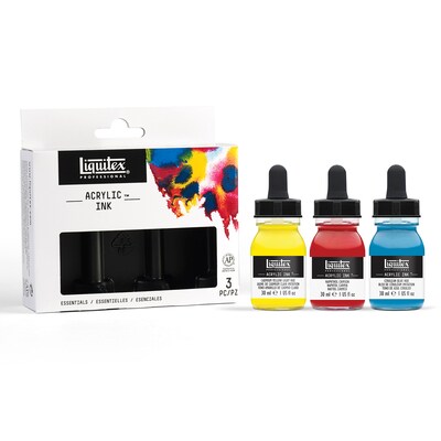 Liquitex Professional Acrylic Ink, Essential Colors, 30 mL Bottles, 3/Pack (LIQ3699238)