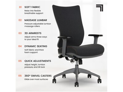 Sharper Image Revive Shiatsu Ergonomic Mesh Swivel Massage Chair, Black (60097-BLK)