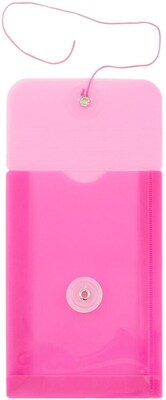 JAM Paper Premium Plastic Filing Envelope with Button & String Closure, 4 1/4 x 6 1/4, Fuchsia Pink, 3/Pack (473B1FUX3)