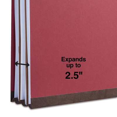 Quill Brand® 2/5-Cut Tab Pressboard Classification File Folders, 2-Partitions, 6-Fasteners, Letter, Red, 15/Box (73803)