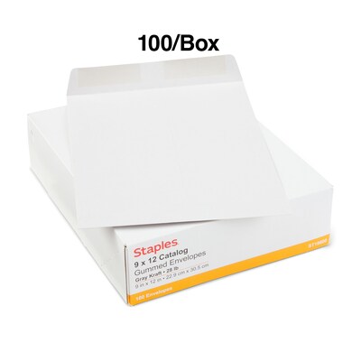 Staples Gummed Catalog Envelopes, 9" x 12", Gray, 100/Box (SPL381968)