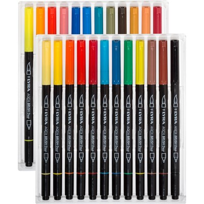 Dixon Aqua Brush Duo Water-Based Marker, Brush Tip, Assorted Colors, 24/Set (LYXL6521240)