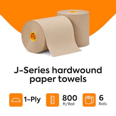 Coastwide Professional™ J-Series Hardwound Paper Towels, 1-ply, 800 ft./Roll, 6 Rolls/Carton (CWJHT-NAT)