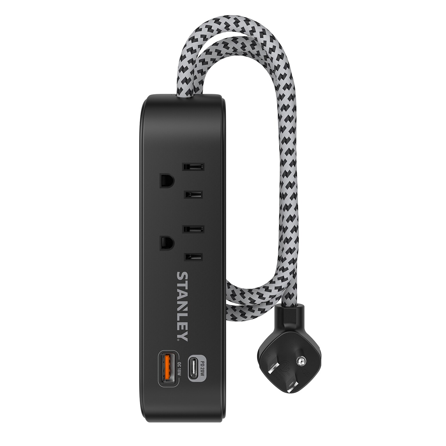 STANLEY SurgeMax 2-Outlet Surge Protector Power Strip with 2-USB Ports & Braided Fabric Cord, 6-ft., 300 Joules, Black (33255)