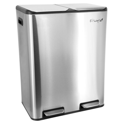 Elama Stainless Steel Indoor 2 Section Trash Can with Slow Close Lid, 8 Gallon, Silver (938122034M)