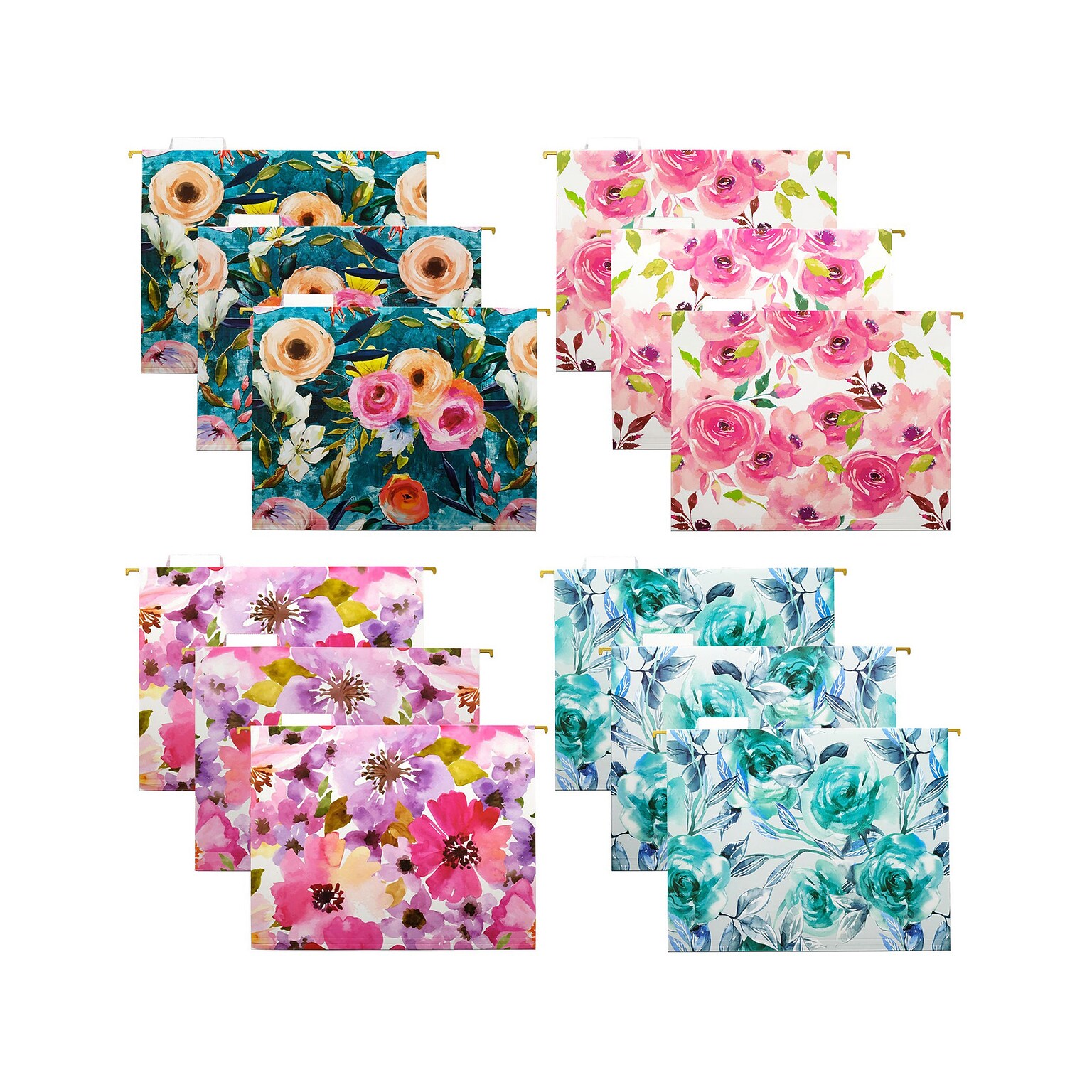 Global Printed Products Deluxe Designer Floral Heavy-Duty Hanging File Folders, Straight-Cut, Letter-Size, Assorted Colors