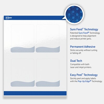 Avery Laser/Inkjet Rectangle Multipurpose Labels, 4" x 3-1/3", White, 40/Pack (S00-ETY)