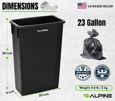 Alpine Industries Plastic Trash Can and Dolly, 69 Gallon, Black, 3/Pack (ALP477-BLK-3PKD)