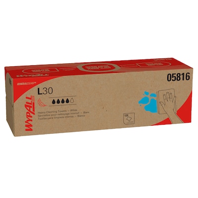 WypAll GeneralClean L30 Cellulose Cleaning Wipers, 16.4 x 9.8, White, 120 Wipers/Box, 6/Carton (05816)