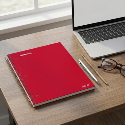 Staples Premium Poly 5-Subject Notebook, 8.5" x 11", College Ruled, 200 Sheets, Red (ST58319)