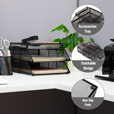 Mind Reader 2-Tier Metal Mesh File Organizer, Black (3TSET-BLK)