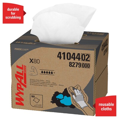 WypAll PowerClean X80 Cloths, 11.1" x 16.8", White, 160 Sheets/Box (41044)
