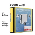 Staples® Better 3 3 Ring View Binder with D-Rings, Yellow (20245)
