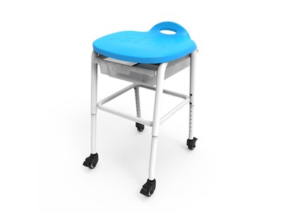 Luxor Plastic/Steel Adjustable-Height Classroom Stool with Wheels and Storage, Blue/White (MBS-STOOL