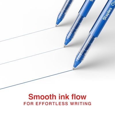 Staples Optiflow+ Rollerball Pens, Extra Fine Point, 0.5mm, Blue Ink, Dozen (ST63316)
