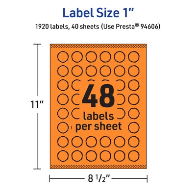 Avery Burst Multipurpose Labels, 1", Bright Orange, 1920/Pack (94606)