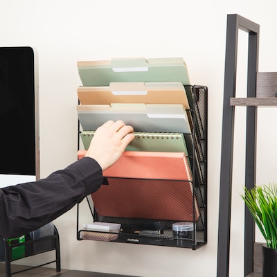 Mind Reader 5-Pocket Metal Mesh Mountable Wall File, Letter Size, Black (MAGSTACK-BLK)