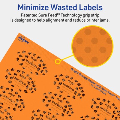 Avery Laser/Inkjet Multipurpose Oval Labels, 1" x 2", Bright Orange, 960/Pack (94053)
