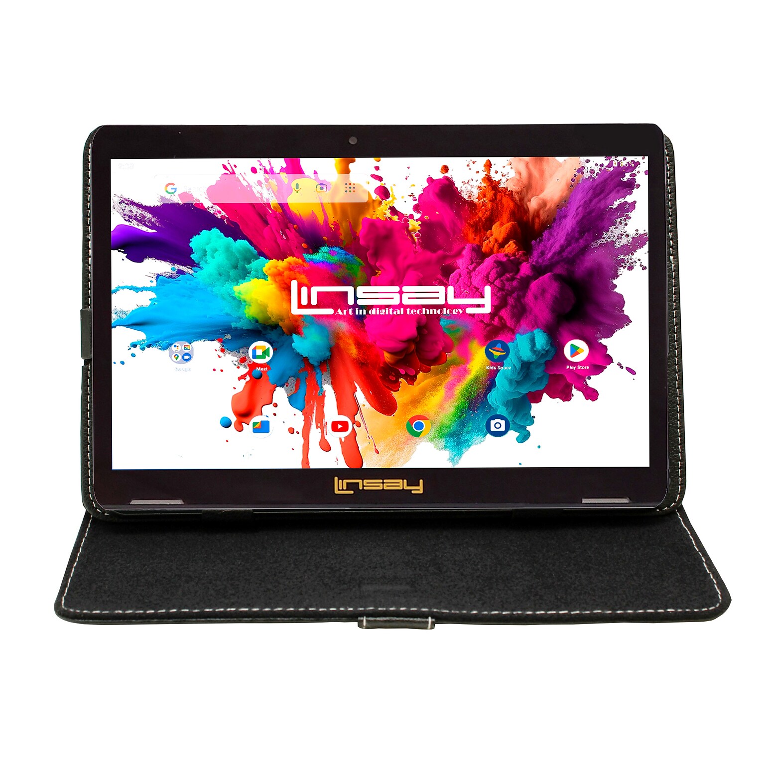 Linsay Octa Core 10.1 Tablet, 4GB RAM, 128GB Storage, Android 13, Bundled with Black Leather Case and Stylus Pen