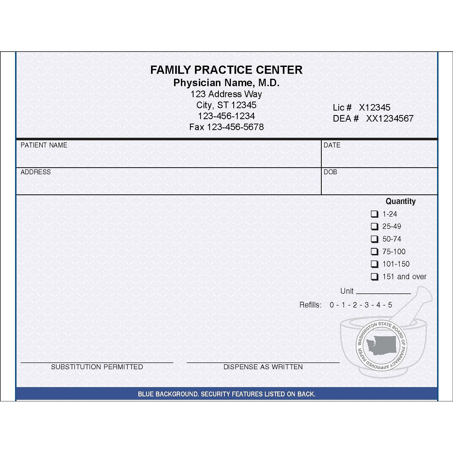 Medical Arts Press® Washington Tamper Resistant Prescription Pads; Standard 2-Part
