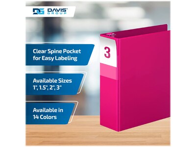 Davis Group Premium Economy 3" 3-Ring Non-View Binders, D-Ring, Pink, 6/Pack (2305-43-06)