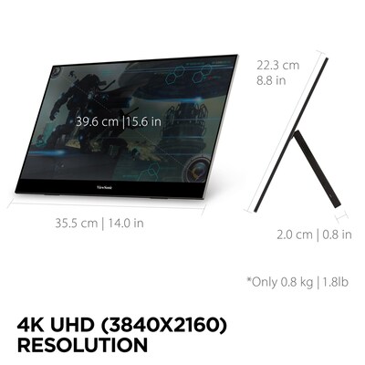 ViewSonic 15.6" 4K Ultra HD 60Hz LED Monitor, Black (VX1655-4K)
