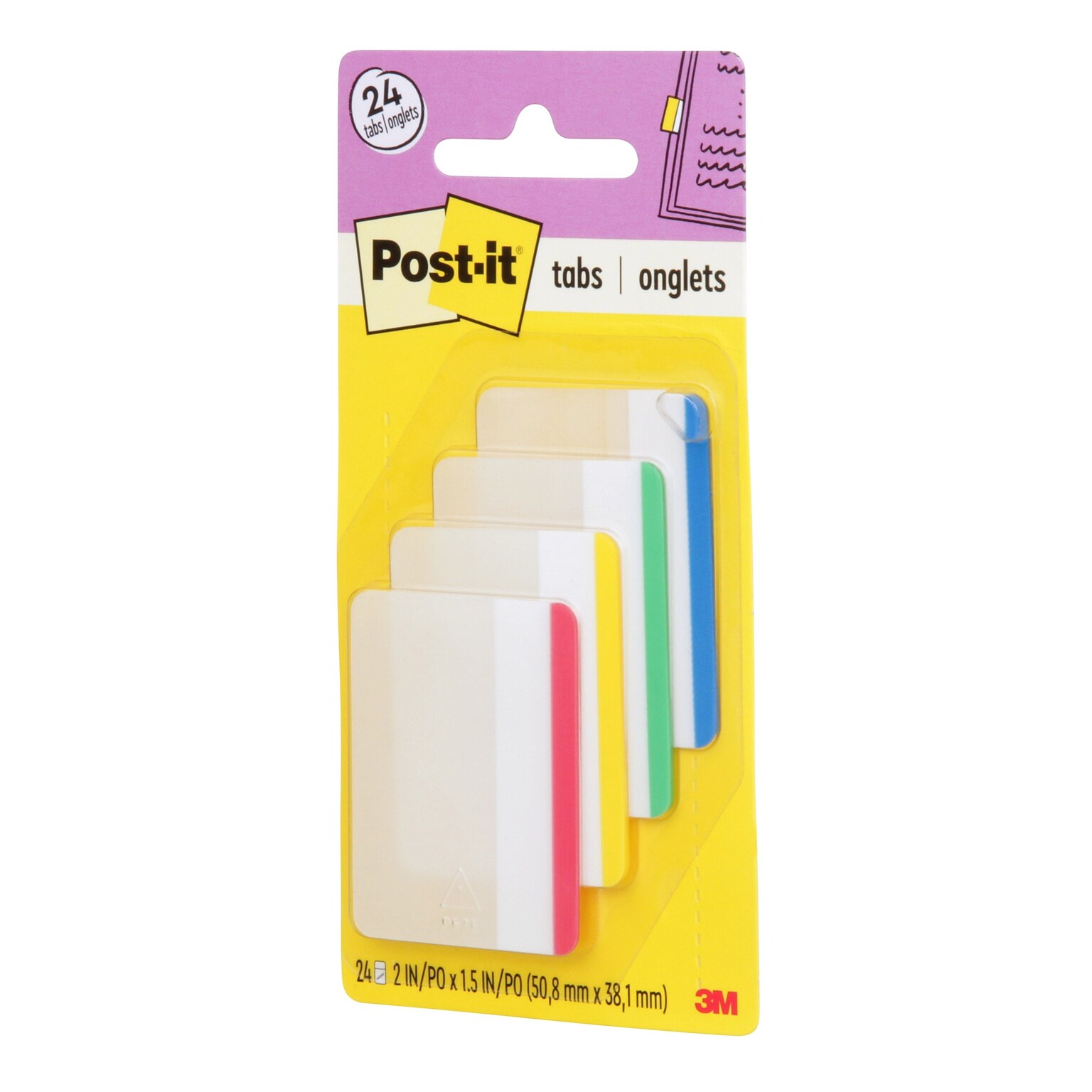 Post-it® Tabs, 2 Wide, Lined, Assorted Colors, 24 Tabs/Pack (686F-1)