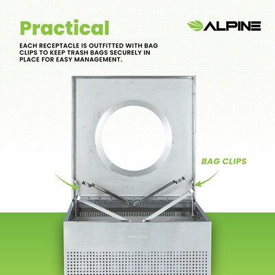 Alpine Industries Stainless Steel Trash Can, 40 Gallon, Silver (ALP438-40-SS-MK)