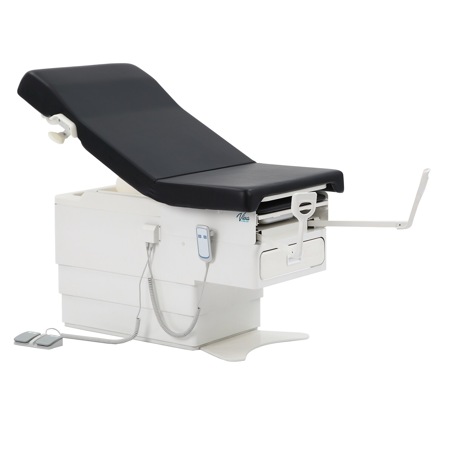 Viva Comfort Pointe Power Adjustable Exam Table with Stirrups, 450 lbs. Capacity, Black (ADI996-10-BLK-MK)