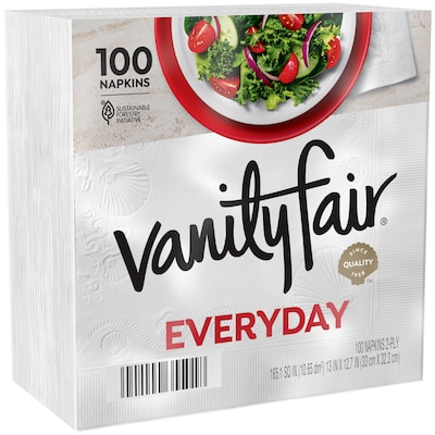 Vanity Fair Everyday Luncheon Napkins, 2-Ply, White, 100 Napkins/Pack (35501)