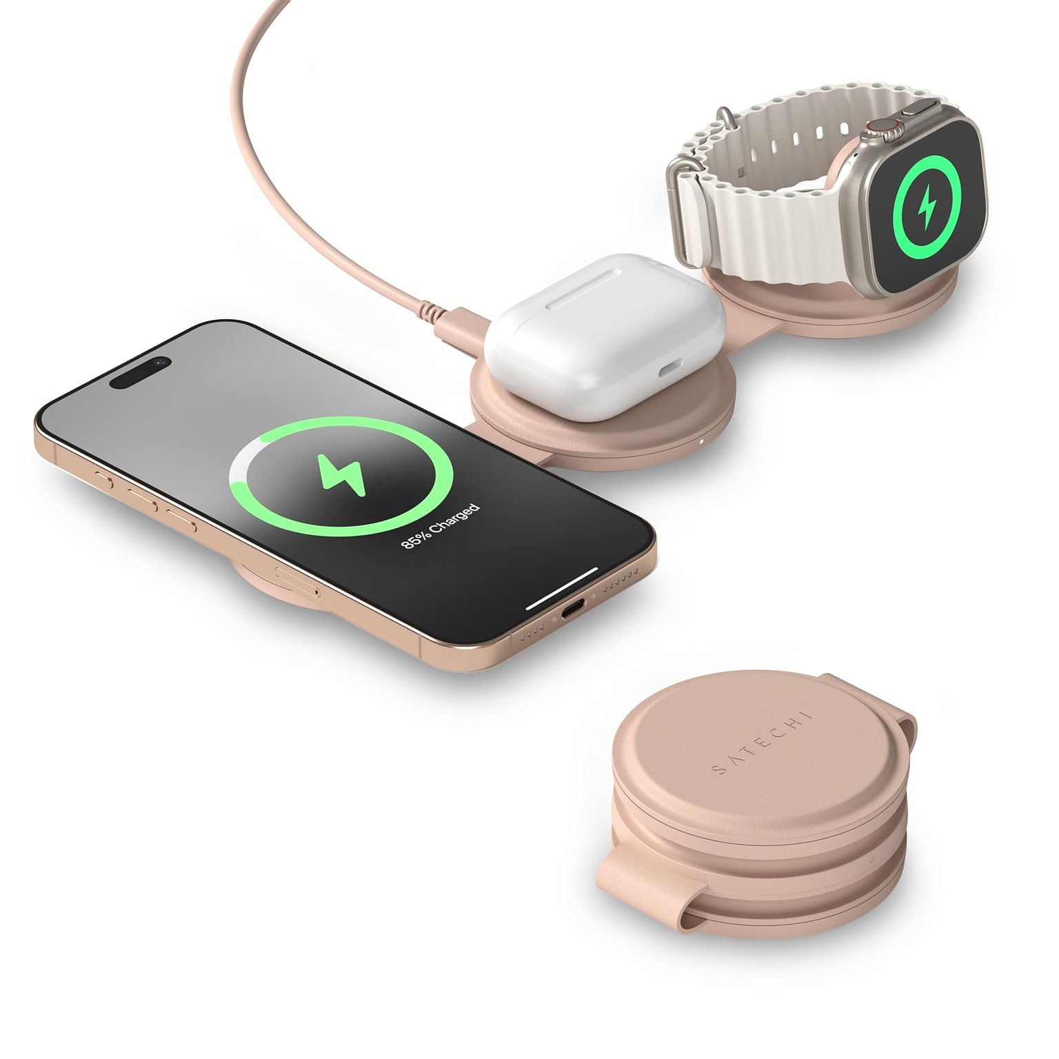 Satechi OntheGo 3-in-1 Wireless Charger, Desert Rose (ST-QTG31R)
