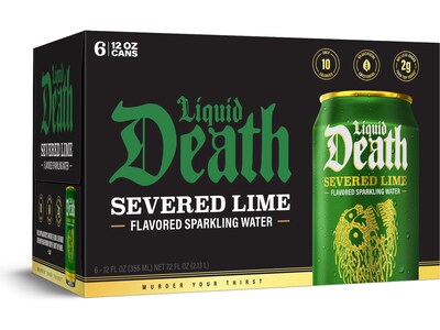 Liquid Death Severed Lime Sparkling Water, 12 fl. oz., 6 Cans/Box, 4 Boxes/Carton (LD-12-SL-4x6pk)