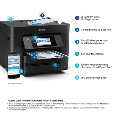 Epson WorkForce Pro WF-4830 Wireless Color Inkjet Printer, All-In-One, Print, Scan, Copy, Fax (9472528)