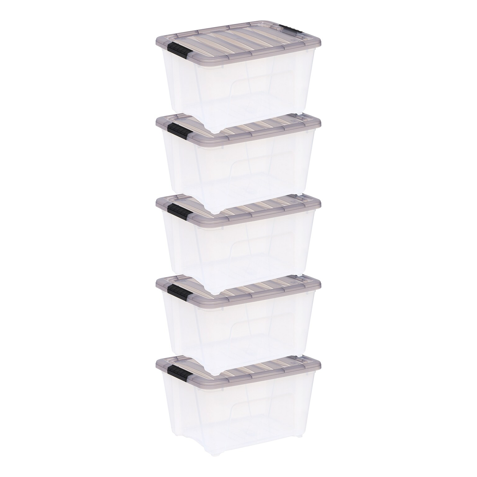 Iris 32 Quart Storage Bin with Latching Lid, Plastic, Clear, 5/Pack (500145)