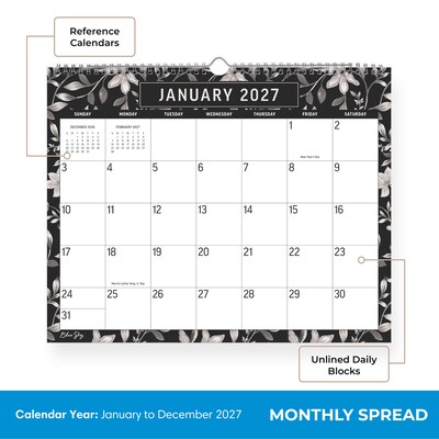 2027 Blue Sky 15" x 12" Monthly Wall Calendar, Black/White (160999)