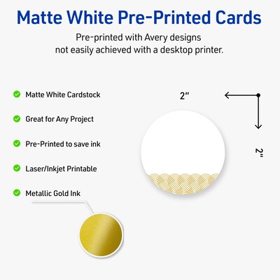 Avery Gold Lace Trim Pattern Matte Blank Card, White, 120/Pack (S00-EWY)