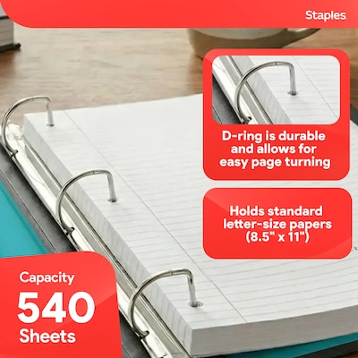 Staples 2" 3-Ring Better Binder, D-Ring, Teal (ST55875-CC)