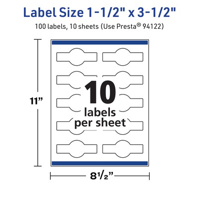Avery TrueBlock Laser/Inkjet Decorative Edge Multipurpose Labels, 1.5" x 3.5", White, 100/Pack (94122)