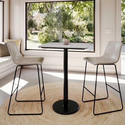 Flash Furniture Acadia Wooden Dining Table with Round Base, 23.75"D x 29.75"W, Gray Faux Concrete/Black Base (ST2430CGTR18B)