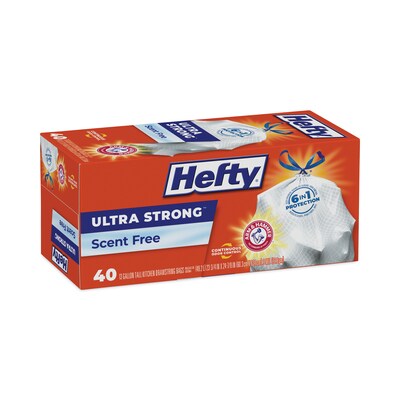 Hefty Ultra Strong Tall Kitchen and Trash Bags, 13 gal, 0.9 mil, 23.75 x 24.88, White, 330/Carton