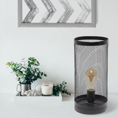 Simple Designs Black Mesh Cylindrical Steel Table Lamp (LT1075-BLK)