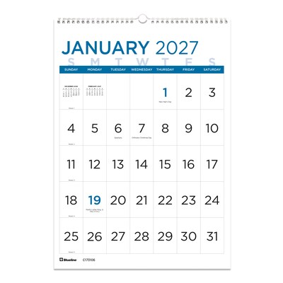 2027 Blueline Large Print 12 x 17 Monthly Wall Calendar (C173106-27)